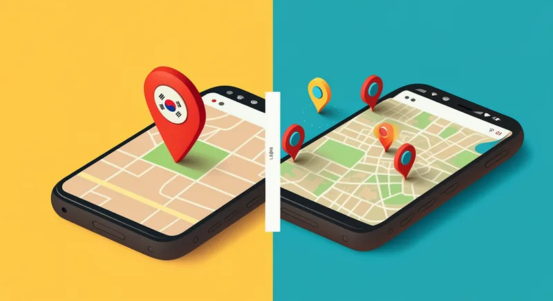 Kakao Map vs Google Maps coordinate comparison illustration