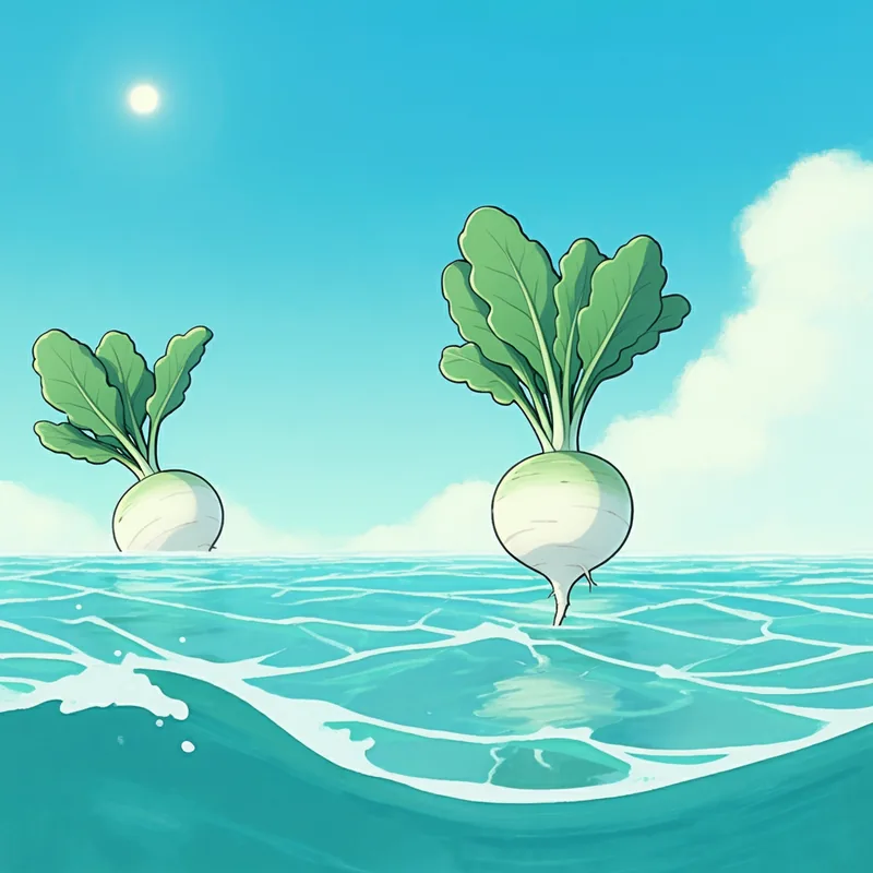 波形パターンのイラスト — 穏やかな波の上にカブが浮かぶ様子