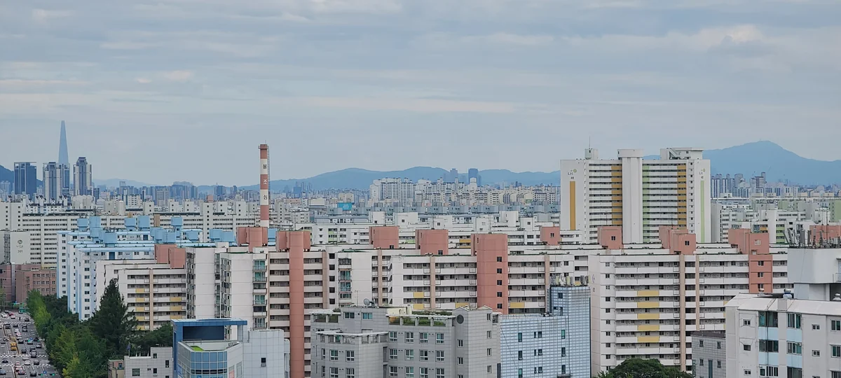 韓国アパート団地全景 — 棟間距離と日照を一目で点検