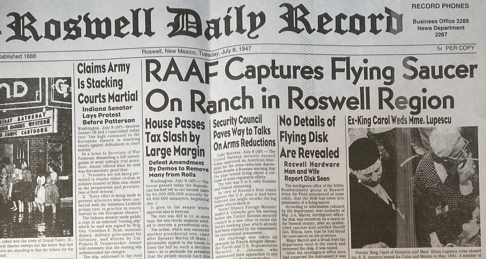 Roswell Daily Record 1947-07-08 1면 — 