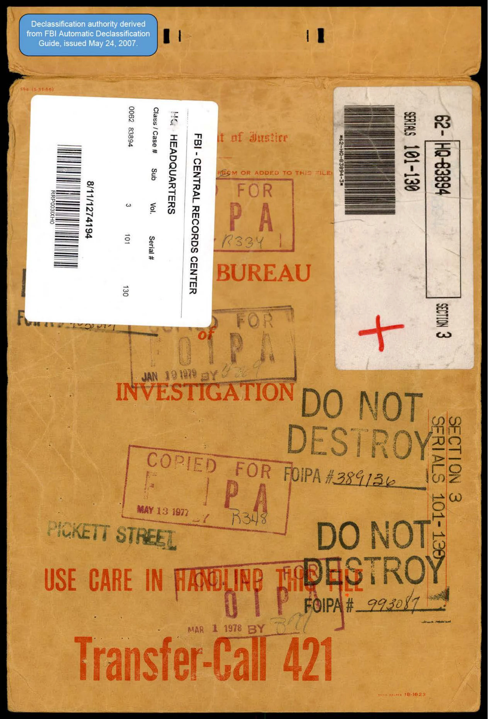 FBI HQ-83894 UFO Archive 원본 1페이지 (Section 3)